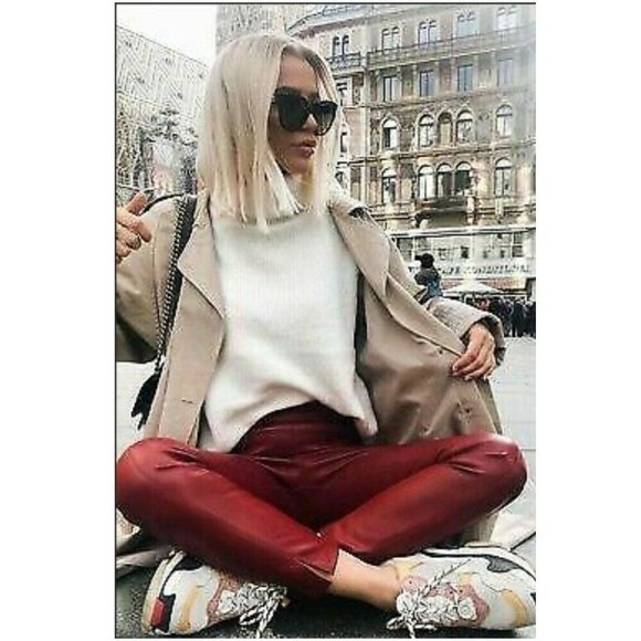 ZARA WINE RED FAUX LEATHER PANT TROUSERS $69.90 - Picture 4 of 11